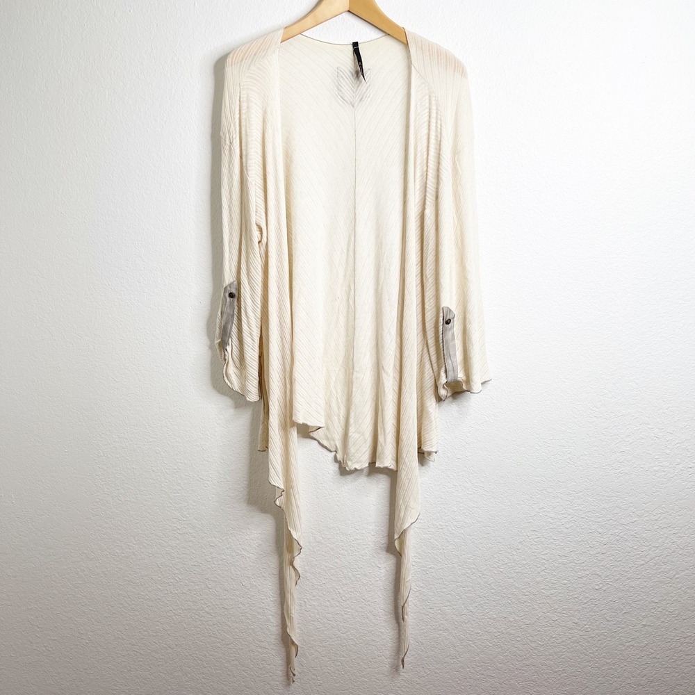 I.C. by Connie K Cream Linen Blend Open Front Roll Tab Cardigan XL